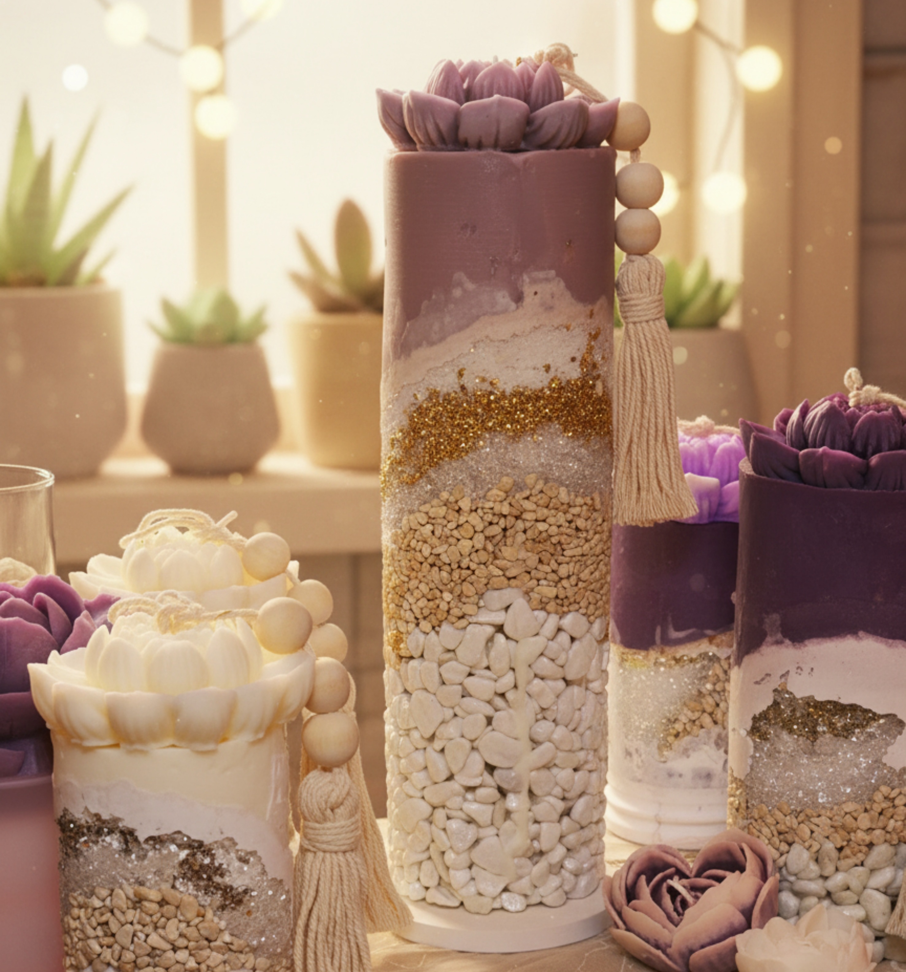 Handcrafted massage candle: The Pillar of Gaia: Sacred Lotus Rebirth