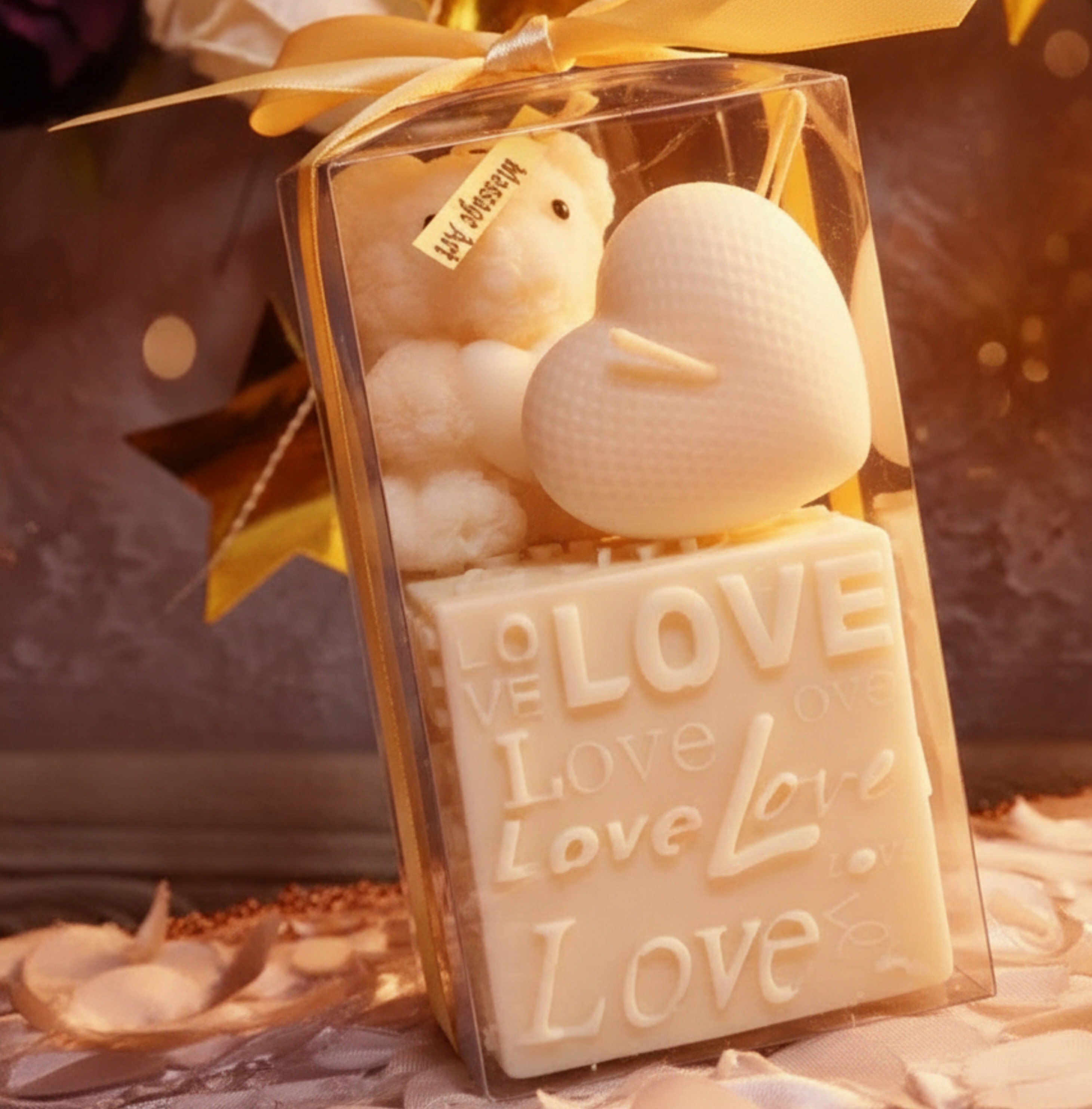 Handcrafted massage candle: The Love Spell: Teddy & Intertwined Heart Gift Box