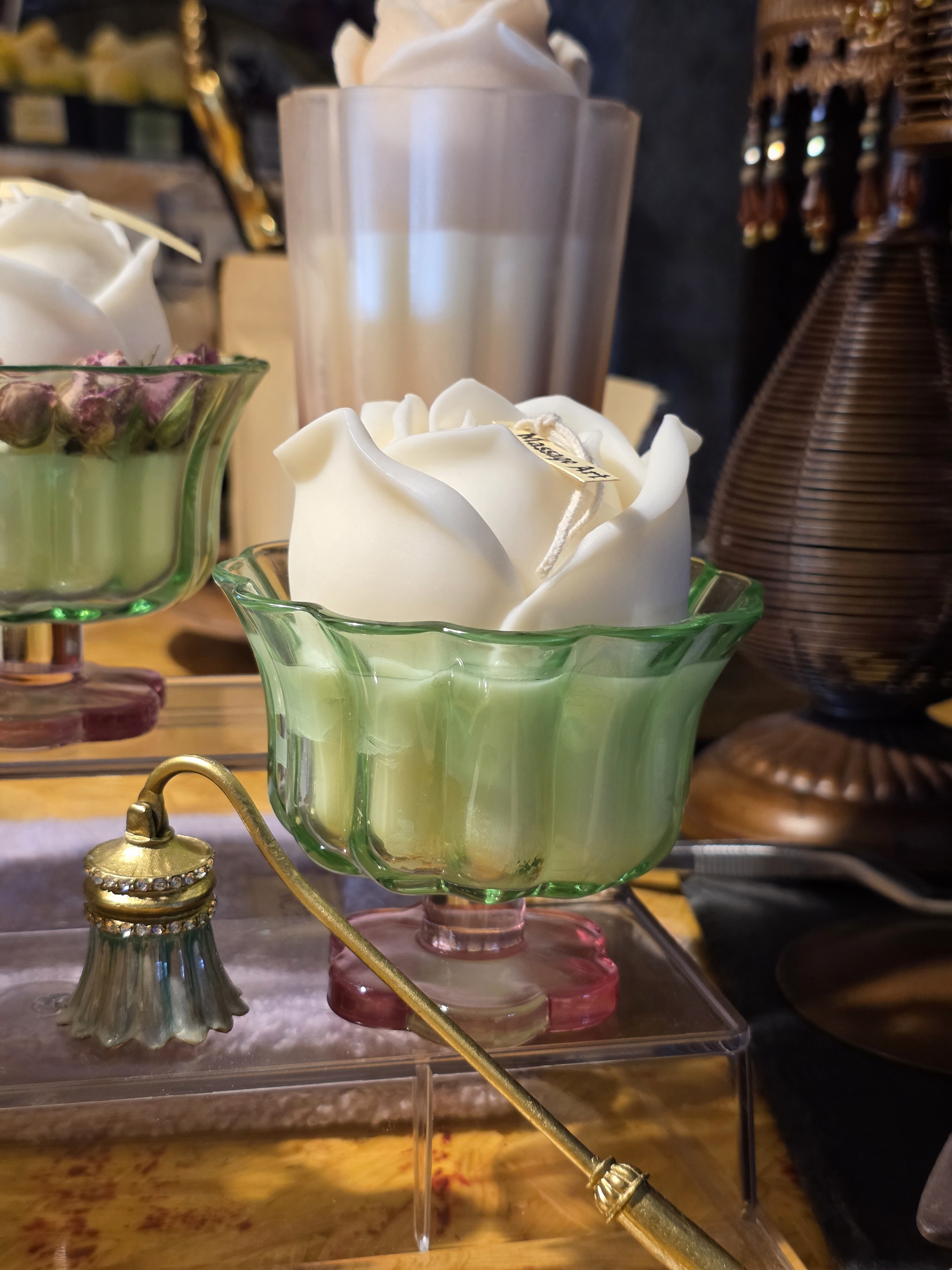 Handcrafted massage candle: Luxury Arabian Rose Scented Candle in Vintage Glass Cup