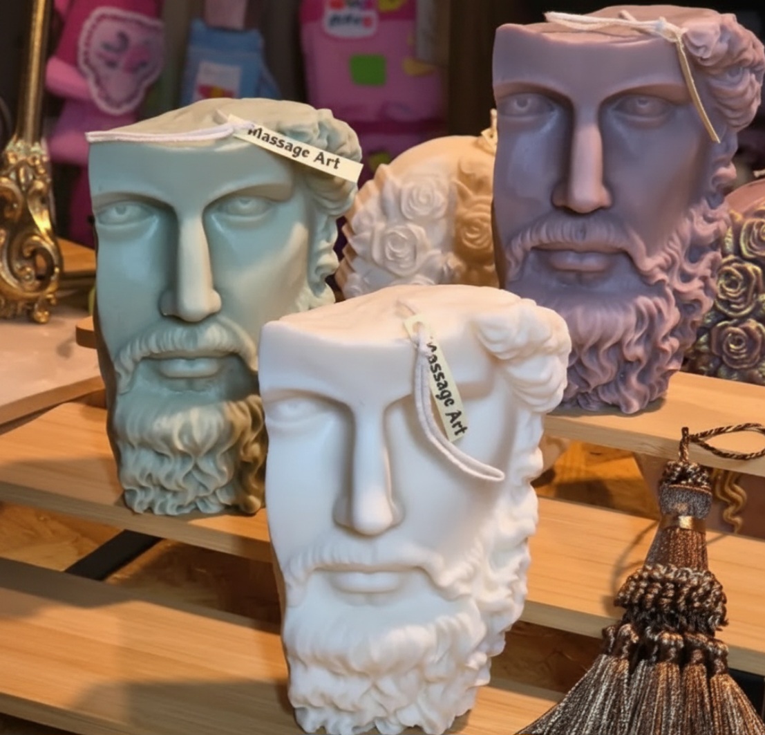 Handcrafted massage candle: The Antiquity Monarch: Fresh Air Sculptural God