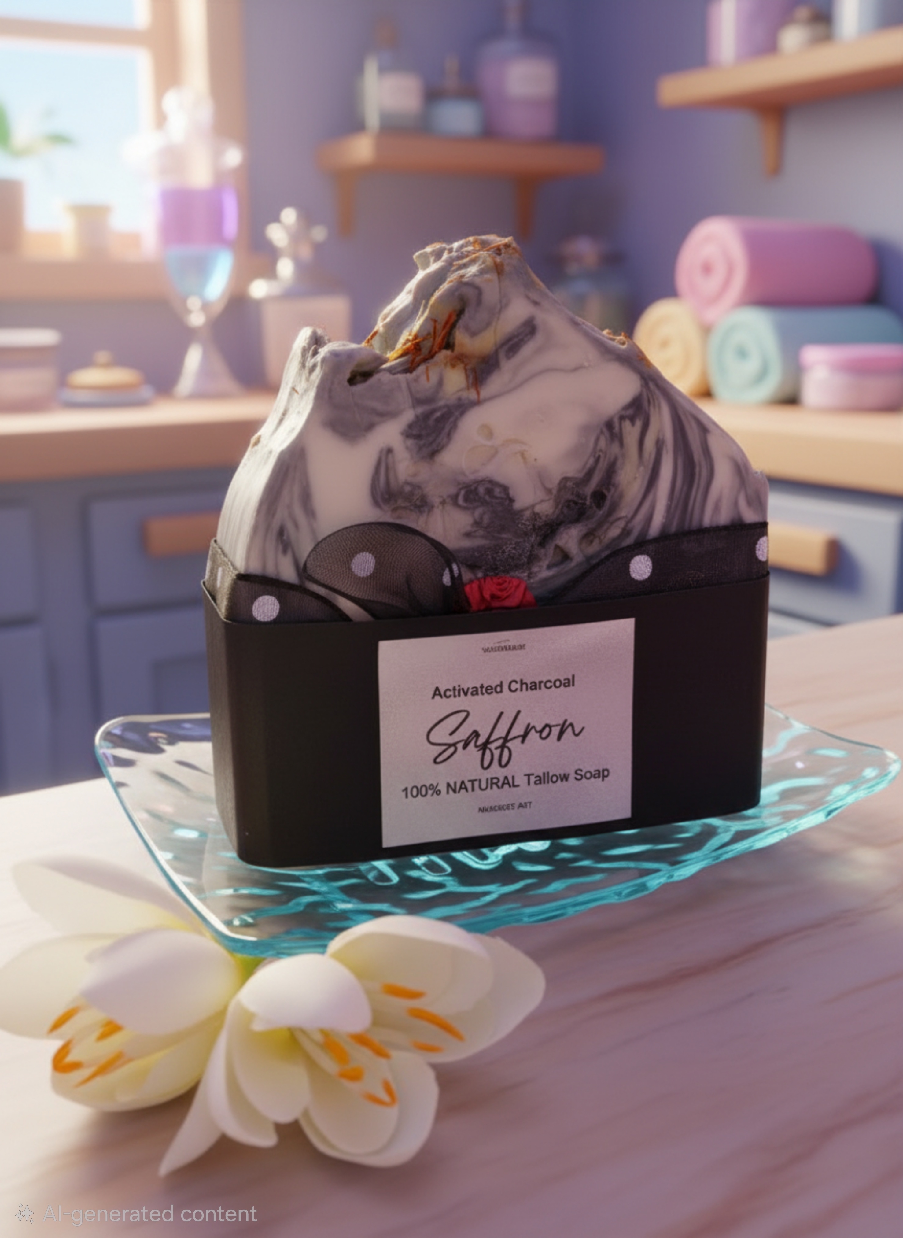Handcrafted soap: The Eclipse of Luxury: Activated Charcoal & Saffron Tallow Soap